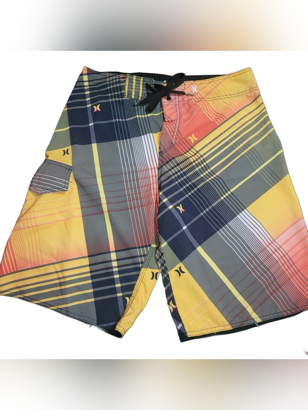 Hurley Men’s Plaid Performance Boardshorts in Yellow and Orange Size 32